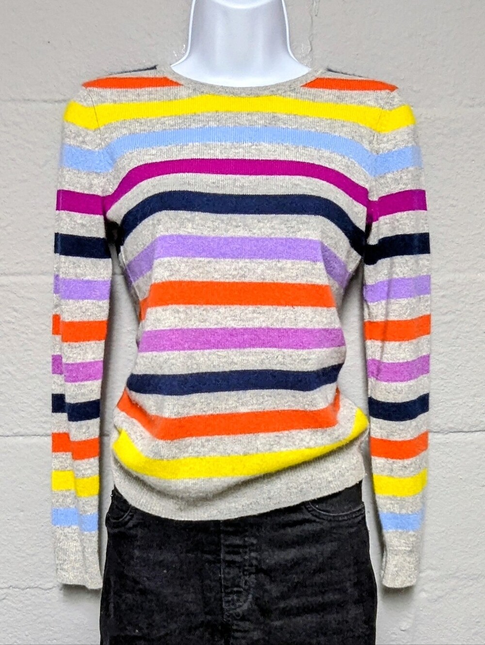 100% Cashmere Pullover Sweater Size PP Charter Club Luxury Rainbow Stripe